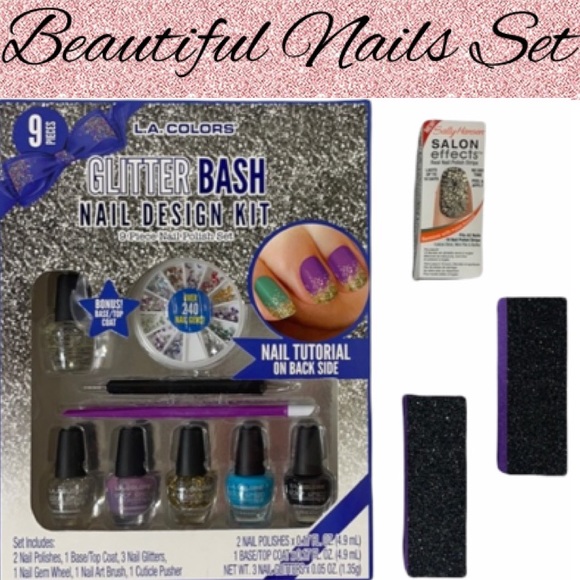 LA Colors & Sally Hansen Other - Glitter Nail Designs Kit & Accessories Glamour Set Beauty Cosmetics Nails Gifts